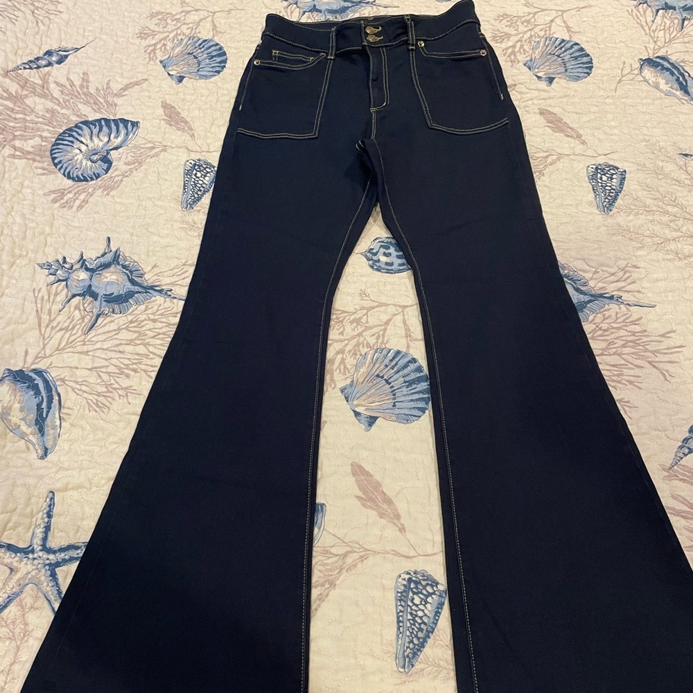 Michael Kors Dark Navy Wide Leg Jeans with Contrast Stitching